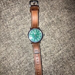 Shinola Runwell Watch with Green Dial and Brown Leather Strap